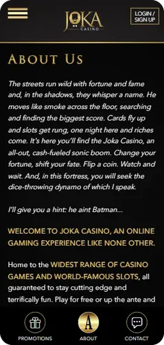 Joka Casino About Us Screen