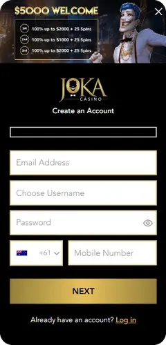 Joka Casino Sign Up Screen