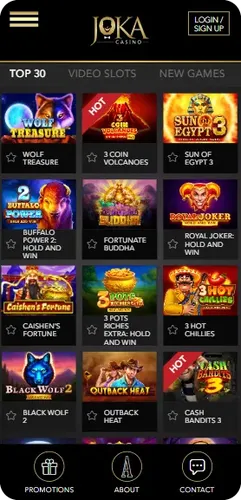 Joka Casino Top games Screen