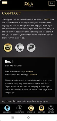 Contact support section in Joka app