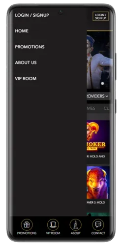 Navigation menu of Joka Casino NZ